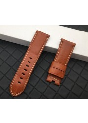 Top Quality 24mm Brown Gray Vintage Retro Italy Genuine Leather Watchband for Panerai Strap Watch Band Butterfly Buckle Strap