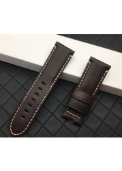 Top Quality 24mm Brown Gray Vintage Retro Italy Genuine Leather Watchband for Panerai Strap Watch Band Butterfly Buckle Strap