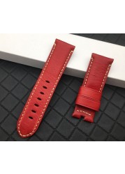 Top Quality 24mm Brown Gray Vintage Retro Italy Genuine Leather Watchband for Panerai Strap Watch Band Butterfly Buckle Strap