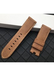 Top Quality 24mm Brown Gray Vintage Retro Italy Genuine Leather Watchband for Panerai Strap Watch Band Butterfly Buckle Strap