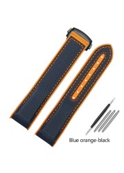 20mm 22mm Black Blue Orange Fabric Nylon Rubber Watch Band For Omega 300 Ocean Watchband Buckle Tools Silicone Strap