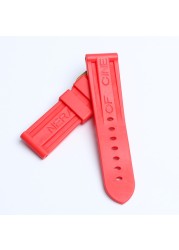 24mm Black Blue Red Orange Gray Purple Watch Band Silicone Rubber Watchband Fit For Panerai Strap Tools Pin Buckle Tools