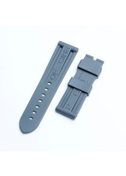 24mm Black Blue Red Orange Gray Purple Watch Band Silicone Rubber Watchband Fit For Panerai Strap Tools Pin Buckle Tools