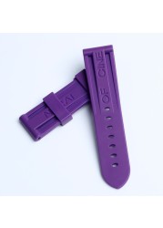 24mm Black Blue Red Orange Gray Purple Watch Band Silicone Rubber Watchband Fit For Panerai Strap Tools Pin Buckle Tools