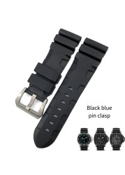 22mm 24mm 26mm Rubber Waterproof Silicone Watch Strap Replacement for Panerai Wristband Strap Pin Buckle Watchband Black Blue Red