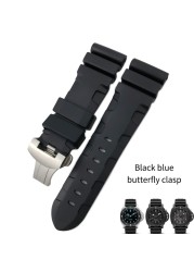 22mm 24mm 26mm Rubber Waterproof Silicone Watch Strap Replacement for Panerai Wristband Strap Pin Buckle Watchband Black Blue Red