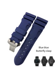 22mm 24mm 26mm Rubber Waterproof Silicone Watch Strap Replacement for Panerai Wristband Strap Pin Buckle Watchband Black Blue Red