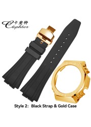 Casioak 1rd Fashion Kit for GA2100 Metal Watch Case Fluororobber Strap 316 Stainless Steel Bezel Rubber Band for GA 2100 2110