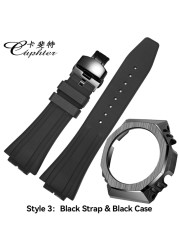 Casioak 1rd Fashion Kit for GA2100 Metal Watch Case Fluororobber Strap 316 Stainless Steel Bezel Rubber Band for GA 2100 2110