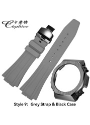 Casioak 1rd Fashion Kit for GA2100 Metal Watch Case Fluororobber Strap 316 Stainless Steel Bezel Rubber Band for GA 2100 2110