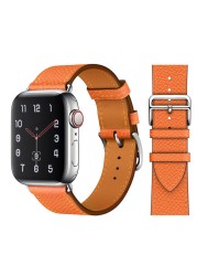 Genuine Leather Loop for Apple Watch Band 45mm 44mm Sports Strap Single Round Band for Apple Watch 42mm 41mm iWatch 7 4 5 6 se 3