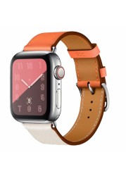 Genuine Leather Loop for Apple Watch Band 45mm 44mm Sports Strap Single Round Band for Apple Watch 42mm 41mm iWatch 7 4 5 6 se 3