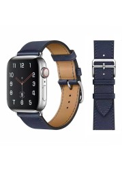 Genuine Leather Loop for Apple Watch Band 45mm 44mm Sports Strap Single Round Band for Apple Watch 42mm 41mm iWatch 7 4 5 6 se 3