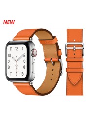 Genuine Leather Loop for Apple Watch Band 45mm 44mm Sports Strap Single Round Band for Apple Watch 42mm 41mm iWatch 7 4 5 6 se 3