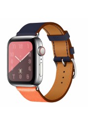 Genuine Leather Loop for Apple Watch Band 45mm 44mm Sports Strap Single Round Band for Apple Watch 42mm 41mm iWatch 7 4 5 6 se 3