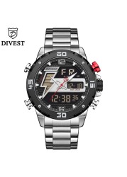 DIVEEST Authentic Gold Watch Men Luxury Brand Analog Quartz Casual Sports Watch Digital Military Chronograph Wrist Watches for Men