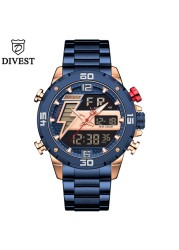 DIVEEST Authentic Gold Watch Men Luxury Brand Analog Quartz Casual Sports Watch Digital Military Chronograph Wrist Watches for Men