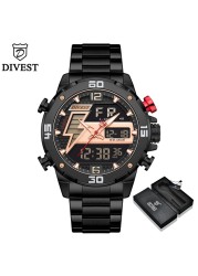 DIVEEST Authentic Gold Watch Men Luxury Brand Analog Quartz Casual Sports Watch Digital Military Chronograph Wrist Watches for Men