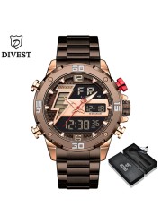 DIVEEST Authentic Gold Watch Men Luxury Brand Analog Quartz Casual Sports Watch Digital Military Chronograph Wrist Watches for Men