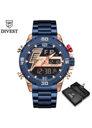 DIVEEST Authentic Gold Watch Men Luxury Brand Analog Quartz Casual Sports Watch Digital Military Chronograph Wrist Watches for Men