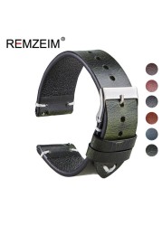REMZEIM 18mm 20mm 22mm High-end Retro 100% Calfskin Leather Watch Band Watch Strap With Genuine Leather Straps 7 Colors