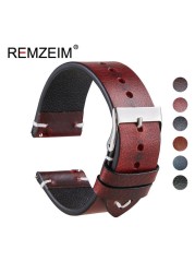 REMZEIM 18mm 20mm 22mm High-end Retro 100% Calfskin Leather Watch Band Watch Strap With Genuine Leather Straps 7 Colors