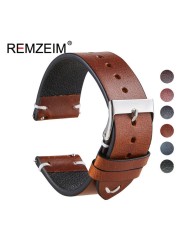 REMZEIM 18mm 20mm 22mm High-end Retro 100% Calfskin Leather Watch Band Watch Strap With Genuine Leather Straps 7 Colors