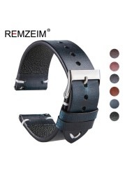 REMZEIM 18mm 20mm 22mm High-end Retro 100% Calfskin Leather Watch Band Watch Strap With Genuine Leather Straps 7 Colors