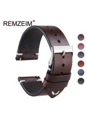 REMZEIM 18mm 20mm 22mm High-end Retro 100% Calfskin Leather Watch Band Watch Strap With Genuine Leather Straps 7 Colors