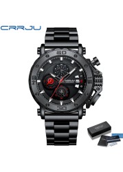 Relogio Masculino CRRJU Sport Chronograph Mens Watches Luxury Brand Full Steel Quartz Watch Waterproof Big Double Watch Men