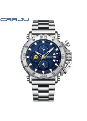 Relogio Masculino CRRJU Sport Chronograph Mens Watches Luxury Brand Full Steel Quartz Watch Waterproof Big Double Watch Men