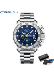 Relogio Masculino CRRJU Sport Chronograph Mens Watches Luxury Brand Full Steel Quartz Watch Waterproof Big Double Watch Men