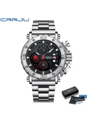 Relogio Masculino CRRJU Sport Chronograph Mens Watches Luxury Brand Full Steel Quartz Watch Waterproof Big Double Watch Men