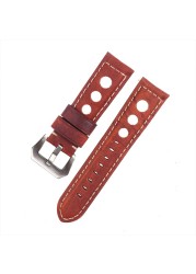 Genuine Leather Watch Strap for Men, Vintage, Brown, 20mm, 22mm, 24mm, 3 Holes, Soft, Breathable