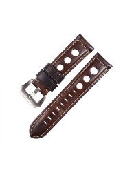 Genuine Leather Watch Strap for Men, Vintage, Brown, 20mm, 22mm, 24mm, 3 Holes, Soft, Breathable