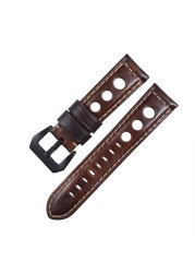 Genuine Leather Watch Strap for Men, Vintage, Brown, 20mm, 22mm, 24mm, 3 Holes, Soft, Breathable