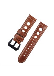 Genuine Leather Watch Strap for Men, Vintage, Brown, 20mm, 22mm, 24mm, 3 Holes, Soft, Breathable