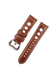 Genuine Leather Watch Strap for Men, Vintage, Brown, 20mm, 22mm, 24mm, 3 Holes, Soft, Breathable