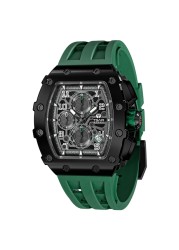 TSAR Bomba Mens Watches Luxury Sports Chronograph Quartz Wristwatch Sapphire Glass Stainless Steel Tonneau Cool Design Watch for Men
