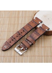 Genuine Leather Watchband 18mm 20mm 22mm 24mm Vintage Personality Crocodile Texture Watch Strap Bracelet for Men Women