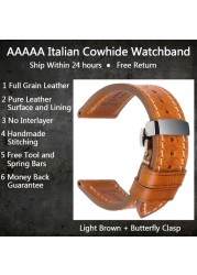 MAIKES Handmade Watch Band Genuine Cow Leather Watch Strap with Butterfly Buckle Bracelet for Montblanc Tudor Watchbands