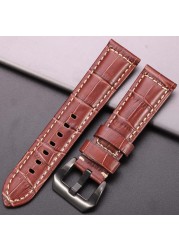 Genuine leather watches black brown red blue green orange women men watch strap for bam accessories 20mm 22mm 24mm