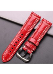 Genuine leather watches black brown red blue green orange women men watch strap for bam accessories 20mm 22mm 24mm