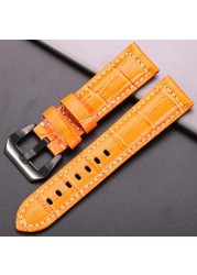 Genuine leather watches black brown red blue green orange women men watch strap for bam accessories 20mm 22mm 24mm