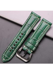 Genuine leather watches black brown red blue green orange women men watch strap for bam accessories 20mm 22mm 24mm