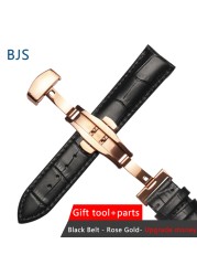 BJS Genuine Leather Watch Band Strap Stainless Steel Butterfly Clasp 13mm 14mm 15mm 16mm 17mm 18mm 19mm 20m 21mm 22mm Watchband