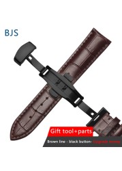 BJS Genuine Leather Watch Band Strap Stainless Steel Butterfly Clasp 13mm 14mm 15mm 16mm 17mm 18mm 19mm 20m 21mm 22mm Watchband