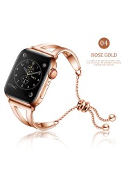 Ladies Bracelet Strap for Apple Watch Bnad + Diamond Chain Chain Se 65432 Band 42mm 44mm Stainless Steel for iWatch 38mm 40mm