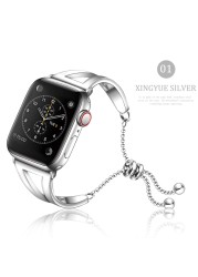 Ladies Bracelet Strap for Apple Watch Bnad + Diamond Chain Chain Se 65432 Band 42mm 44mm Stainless Steel for iWatch 38mm 40mm