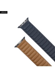 URVOI Leather Link For Apple Watch Series 7 6 SE 5 4 321 Leather Band Two Tone Strap With Magnetic Loop Buckle Brown Back